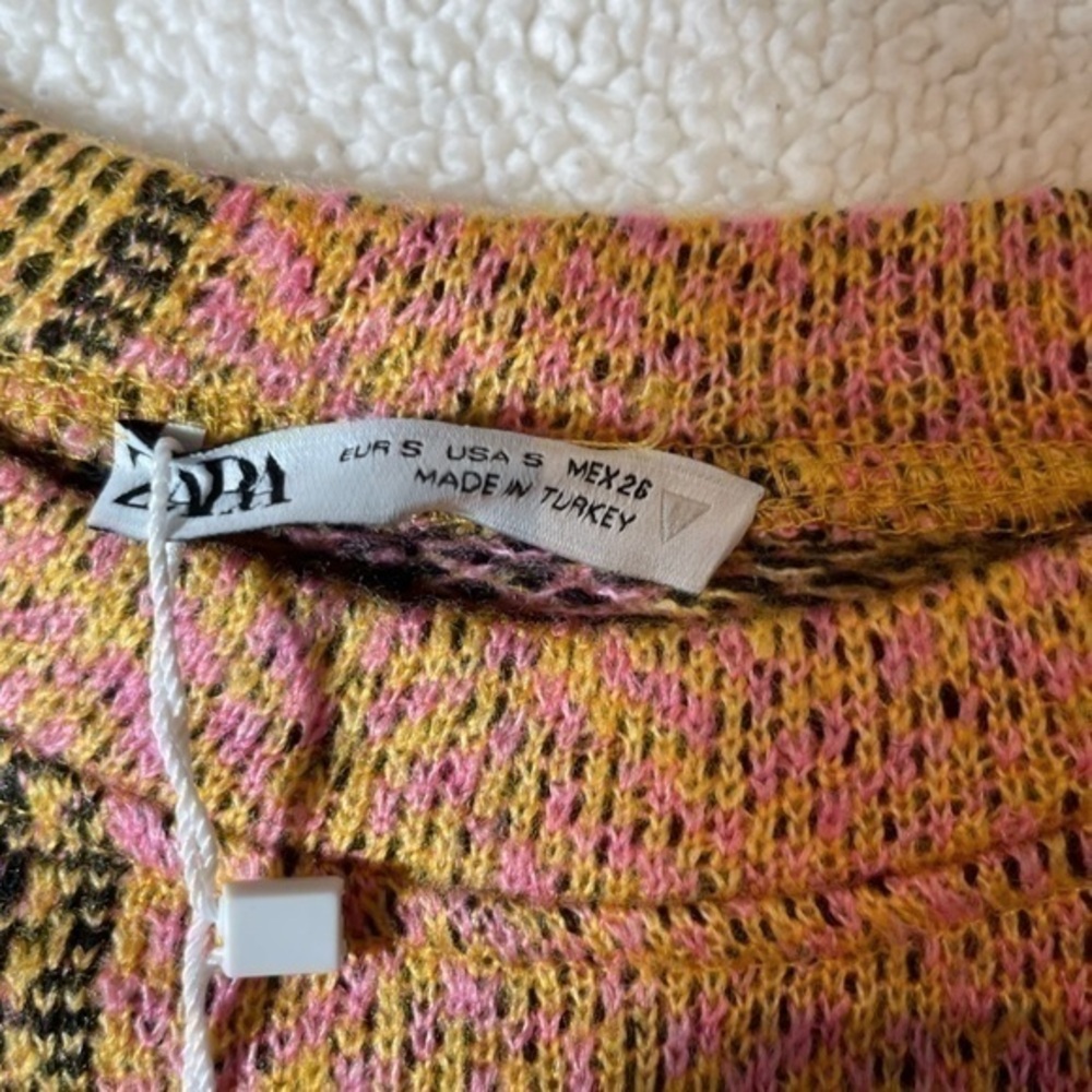 New Zara Cropped Crewneck Colourful Light Sweater - Picture 8 of 15